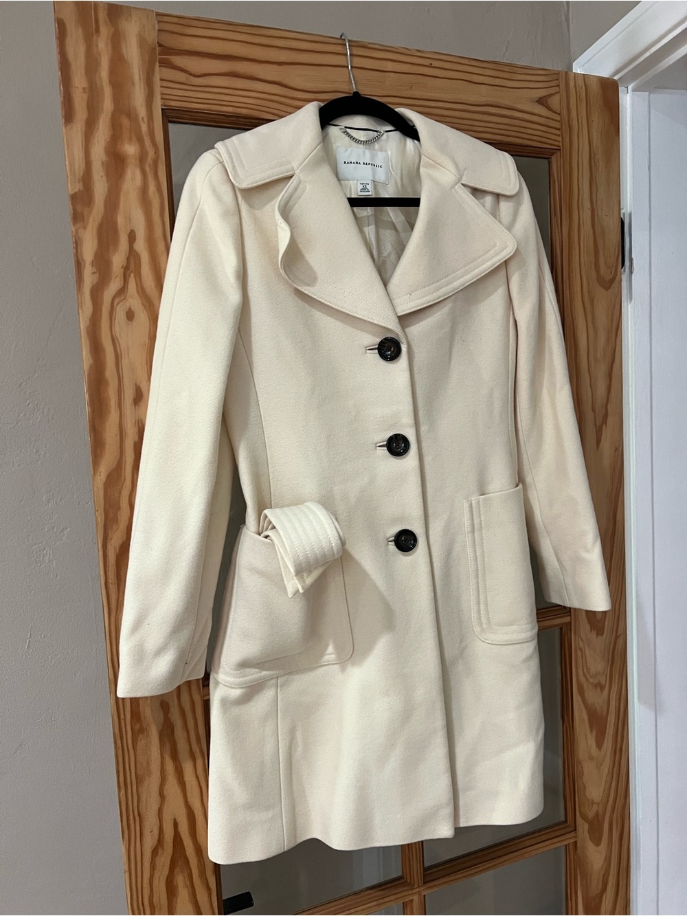 Banana Republic Cream Single-Breasted Wool-Blend Pea Coat